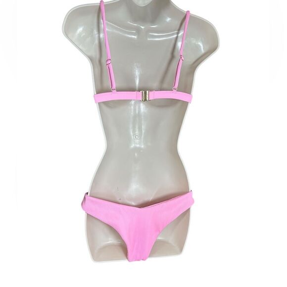 Kulani Kinis Ribbed Taffy Pink Cheeky V Style Bikini 2 Piece Set Swimsuit - Picture 2 of 10